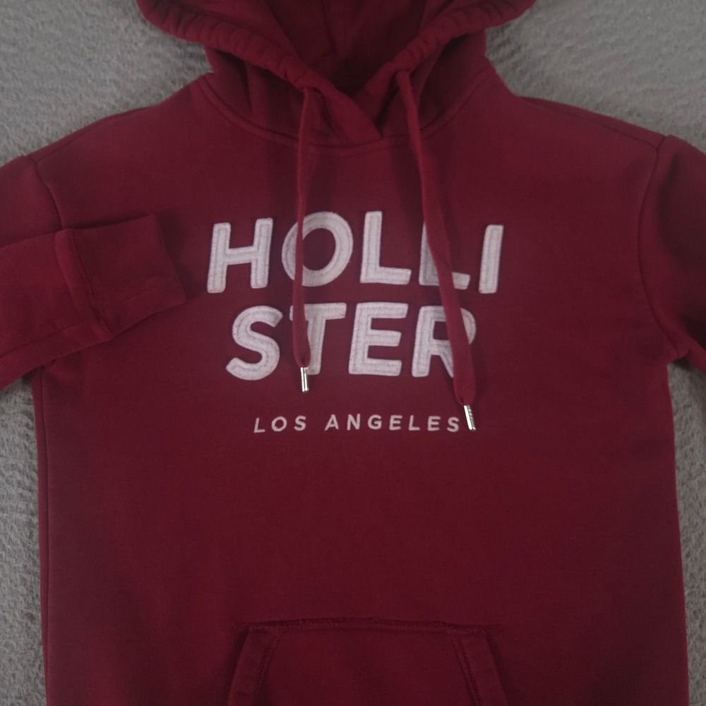 Hollister Hoodie Womens XS Burgundy Logo Graphic Fleece Pullover Sweatshirt Soft